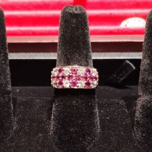 Designer sterling silver pink tourmaline white topaz ring NWT